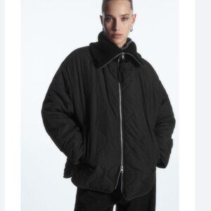 Cos Ribbed Collar Quilted Coat - XS - Black